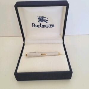Burberry Silver Gold Tone Tie Bar Clip Clasp Tack Rectangle Retro Vintage Logo